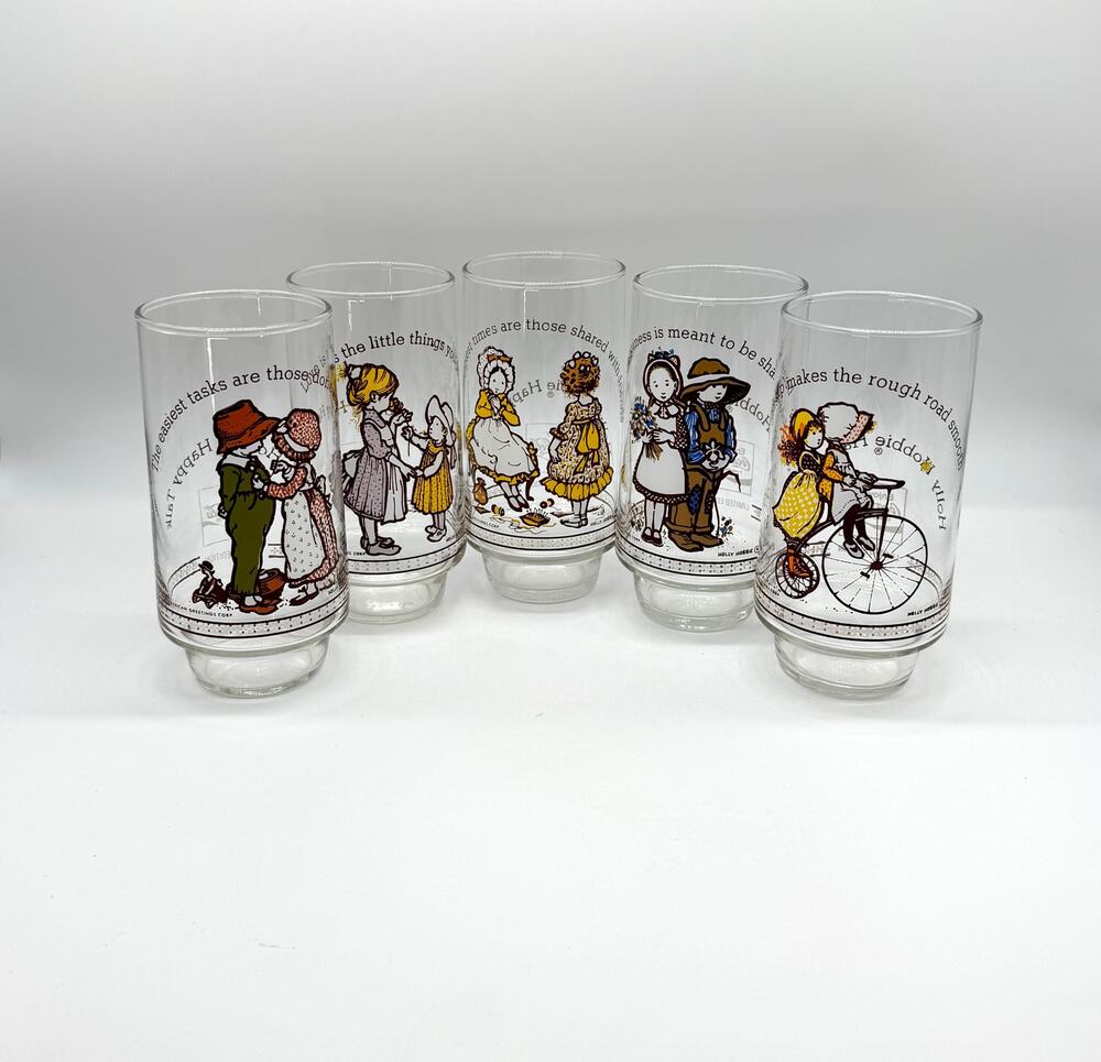 Vintage Holly Hobbie Happy Talk Coca Cola Glasses Set of 5 1970s Limited Edition